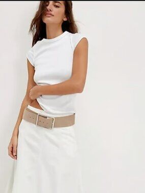 WE THE FREE PEOPLE EVER HAD WHITE RIBBED TUNIC TOP NEW CAP SLEEVE xs